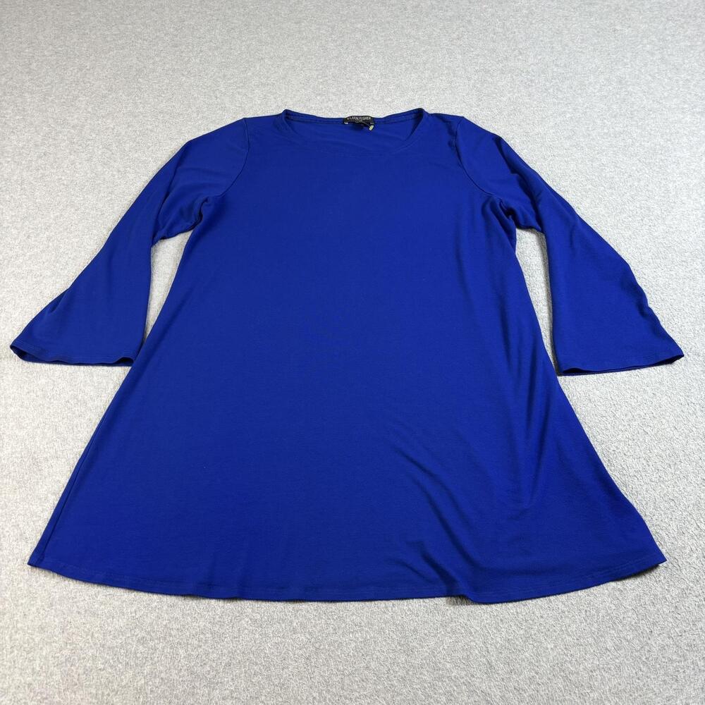 Eileen Fisher Shirt Women Petite Large Blue Jersey Trapeze Swing Tunic Lagenlook